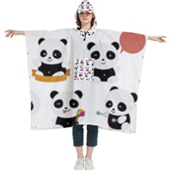 Playing Pandas Cartoons Women s Hooded Rain Ponchos by Apen