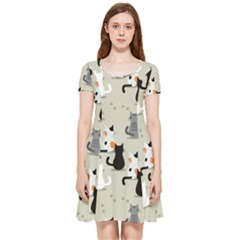 Cute Cat Seamless Pattern Inside Out Cap Sleeve Dress by Apen