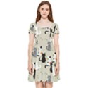 Cute Cat Seamless Pattern Inside Out Cap Sleeve Dress View1