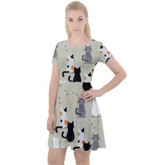 Cute Cat Seamless Pattern Cap Sleeve Velour Dress  by Apen