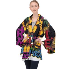 Xtreme Skateboard Graffiti Long Sleeve Velvet Kimono  by Sarkoni