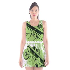 Monster Truck Illustration Green Car Scoop Neck Skater Dress by Sarkoni