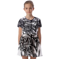 Hip Hop Music Drawing Art Graffiti Kids  Short Sleeve Pinafore Style Dress by Sarkoni