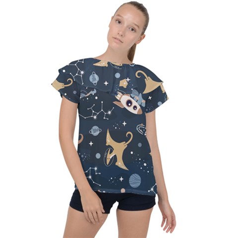 Space Theme Art Pattern Design Wallpaper Ruffle Collar Chiffon Blouse by Proyonanggan