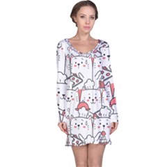 Cute Cat Chef Cooking Seamless Pattern Cartoon Long Sleeve Nightdress by Bedest