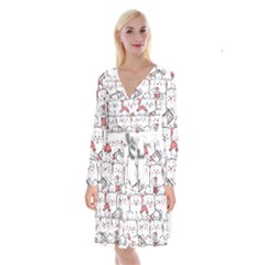 Cute Cat Chef Cooking Seamless Pattern Cartoon Long Sleeve Velvet Front Wrap Dress by Bedest