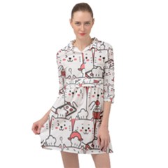 Cute Cat Chef Cooking Seamless Pattern Cartoon Mini Skater Shirt Dress by Bedest