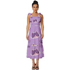 Cute Colorful Cat Kitten With Paw Yarn Ball Seamless Pattern Tie-strap Tiered Midi Chiffon Dress by Bedest