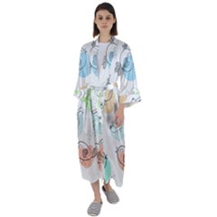 Cartoon Bird Cute Doodle Bird Maxi Satin Kimono by Bedest