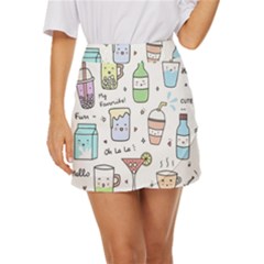 Drinks Cocktails Doodles Coffee Mini Front Wrap Skirt by Apen