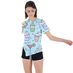 Drinks Cocktails Doodle Coffee Asymmetrical Short Sleeve Sports T-shirt by Apen