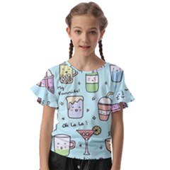 Drinks Cocktails Doodle Coffee Kids  Cut Out Flutter Sleeves by Apen