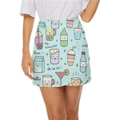 Drinks Cocktails Doodle Coffee Mini Front Wrap Skirt by Apen