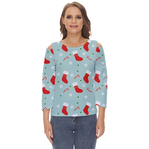 Christmas Pattern Cut Out Wide Sleeve Top by Apen