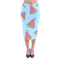 Watermelon Fruit Pattern Tropical Velvet Midi Pencil Skirt by Apen