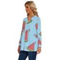 Watermelon Fruit Pattern Tropical Long Sleeve Drawstring Hooded Top View2