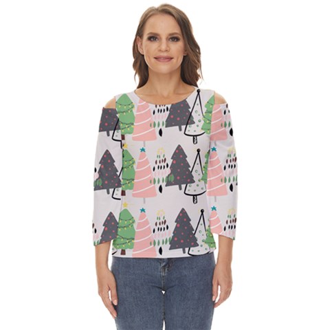 Christmas Trees Icons Cut Out Wide Sleeve Top by Apen