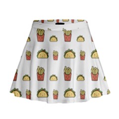 Fries Taco Pattern Fast Food Mini Flare Skirt by Apen