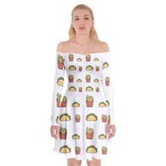 Fries Taco Pattern Fast Food Off Shoulder Skater Dress by Apen