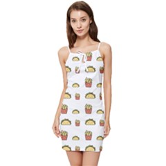 Fries Taco Pattern Fast Food Summer Tie Front Dress by Apen