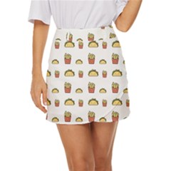 Fries Taco Pattern Fast Food Mini Front Wrap Skirt by Apen