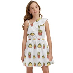 Fries Taco Pattern Fast Food Kids  One Shoulder Party Dress by Apen