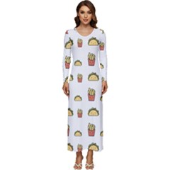 Fries Taco Pattern Fast Food Long Sleeve Longline Maxi Dress by Apen