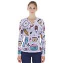 Doodle Fun Food Drawing Cute V-Neck Long Sleeve Top View1