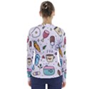 Doodle Fun Food Drawing Cute V-Neck Long Sleeve Top View2