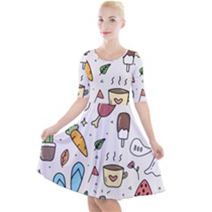 Doodle Fun Food Drawing Cute Quarter Sleeve A-line Dress by Apen