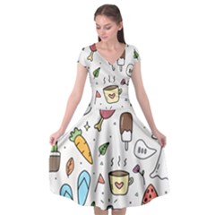 Doodle Fun Food Drawing Cute Cap Sleeve Wrap Front Dress by Apen