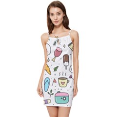 Doodle Fun Food Drawing Cute Summer Tie Front Dress by Apen