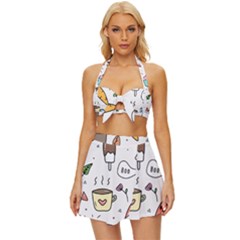 Doodle Fun Food Drawing Cute Vintage Style Bikini Top And Skirt Set  by Apen