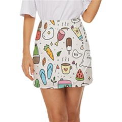 Doodle Fun Food Drawing Cute Mini Front Wrap Skirt by Apen