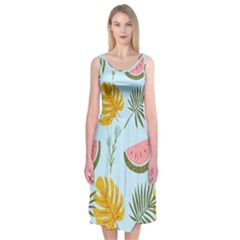 Watermelon Leaves Fruit Foliage Midi Sleeveless Dress by Apen