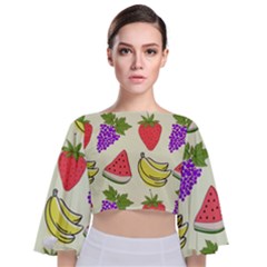 Fruits Pattern Background Food Tie Back Butterfly Sleeve Chiffon Top by Apen