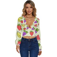 Fruits Pattern Background Food Long Sleeve Deep-v Velour Top by Apen