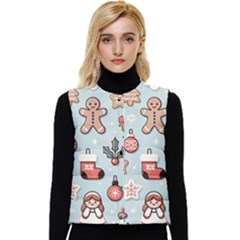 Christmas Cartoon Pattern Women s Button Up Puffer Vest by Apen