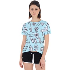 June Doodle Tropical Beach Sand Open Back Sport T-shirt by Apen