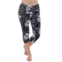 Skull Skeleton Pattern Texture Lightweight Velour Capri Yoga Leggings by Apen