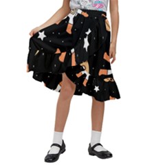 Astronaut Space Rockets Spaceman Kids  Ruffle Flared Wrap Midi Skirt by Ravend