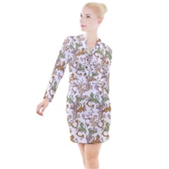 Pattern Design Art Decoration Button Long Sleeve Dress by Ravend