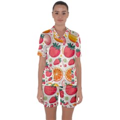 Fruit Sweet Pattern Satin Short Sleeve Pajamas Set by Ravend