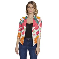 Fruit Sweet Pattern Women s Draped Front 3/4 Sleeve Shawl Collar Jacket by Ravend