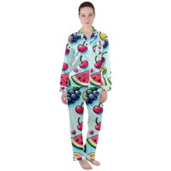 Fruits Sweet Pattern Women s Long Sleeve Satin Pajamas Set	 by Ravend