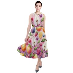 Fruits Apple Strawberry Raspberry Round Neck Boho Dress by Ravend