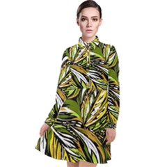 Foliage Pattern Texture Background Long Sleeve Chiffon Shirt Dress by Ravend