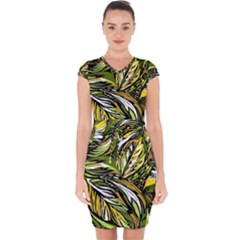 Foliage Pattern Texture Background Capsleeve Drawstring Dress  by Ravend