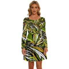 Foliage Pattern Texture Background Long Sleeve Wide Neck Velvet Dress by Ravend