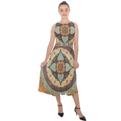 Mandala Floral Decorative Flower Art Midi Tie-back Chiffon Dress by Ravend